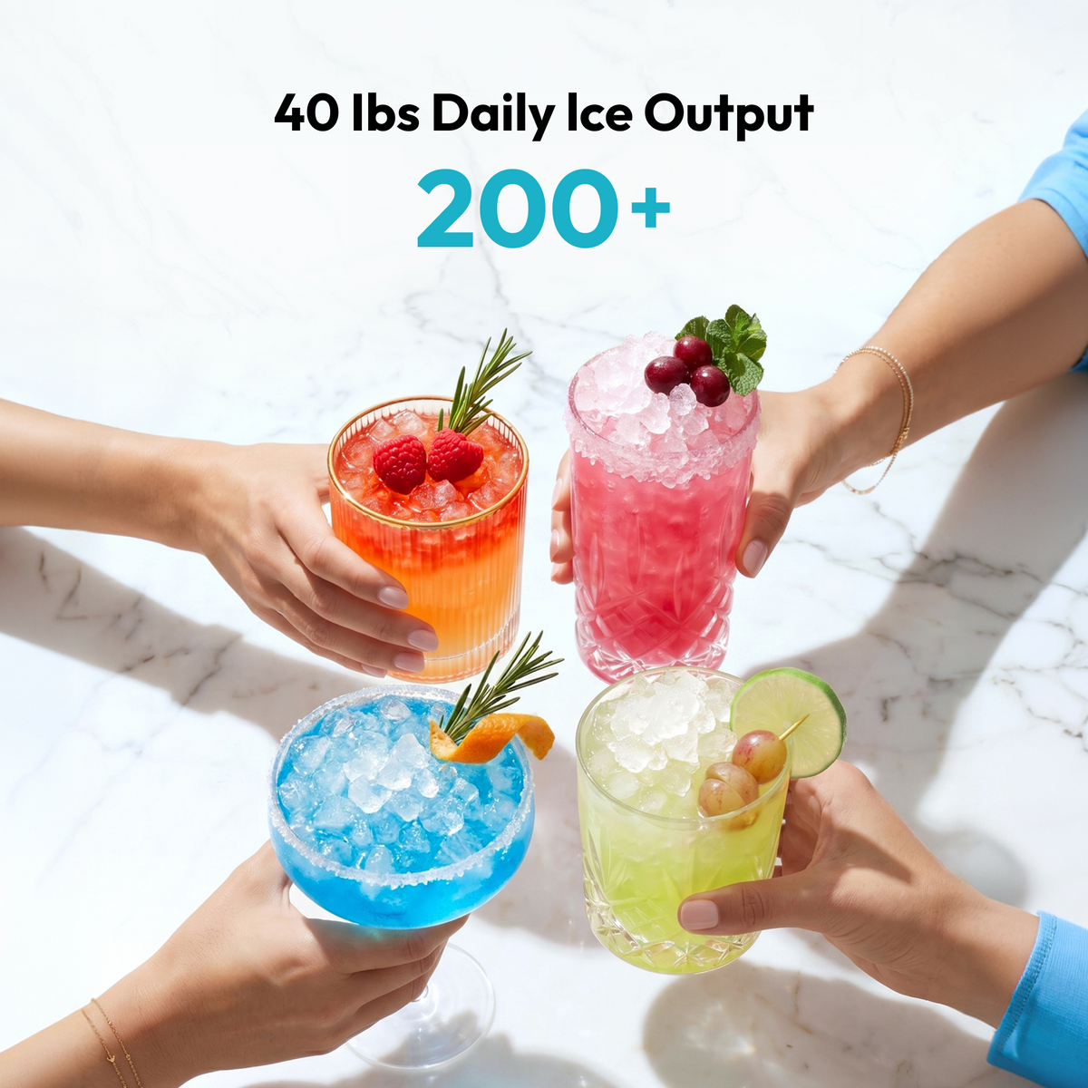 40 lbs daily ice output with colorful drinks and nugget ice