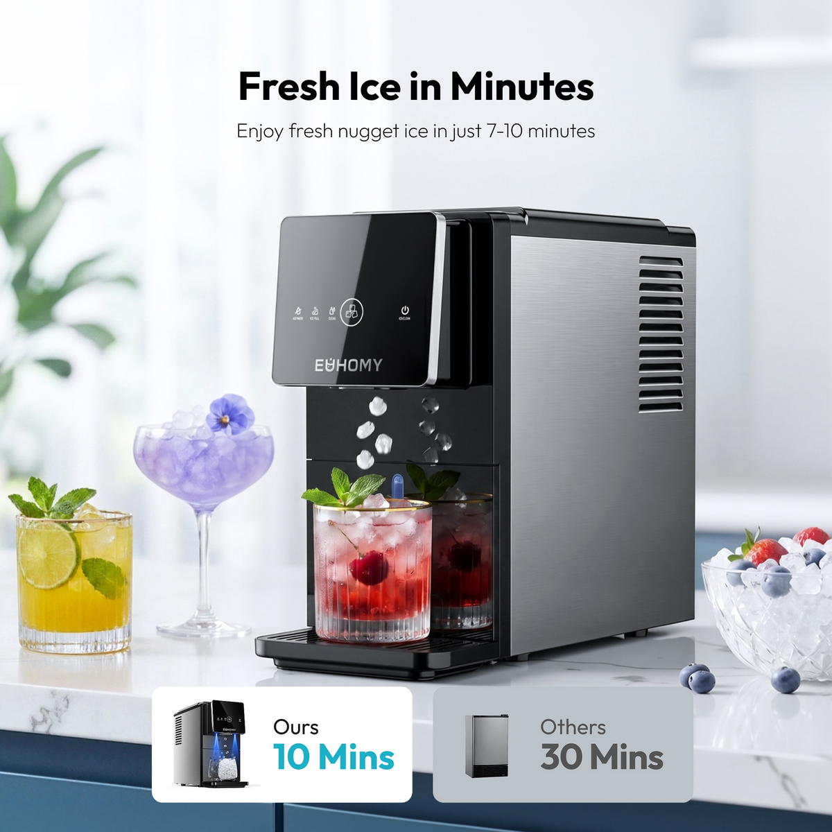 Euhomy Jet SE nugget ice maker dispenser with fresh ice in minutes