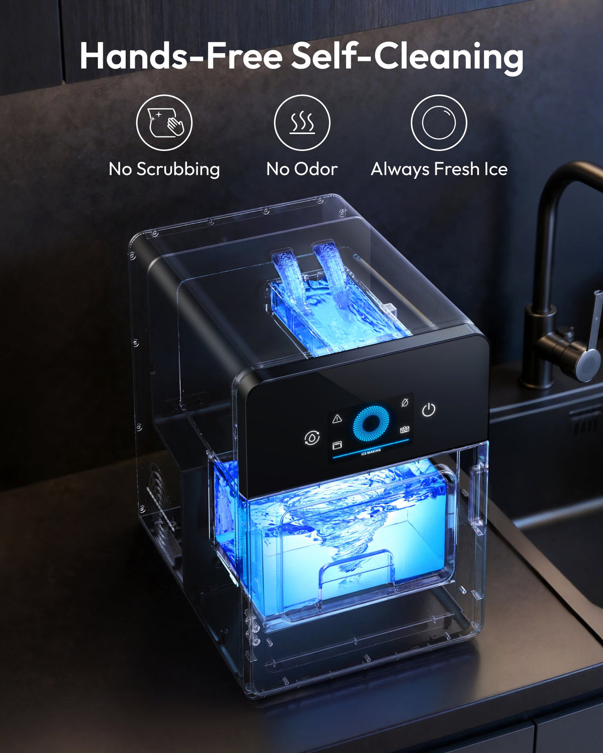 Euhomy Rock SE sphere ice maker with hands-free self-cleaning display