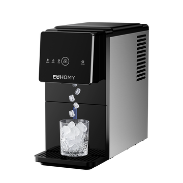 Euhomy Jet SE nugget ice maker dispenser filling a glass with nugget ice
